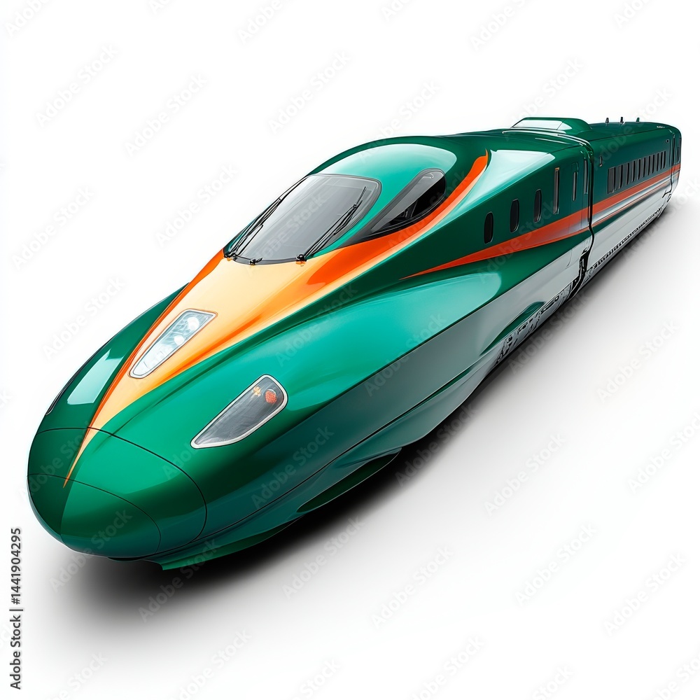 Fototapeta premium Modern high-speed train showcases sleek design and innovative technology in vibrant green color