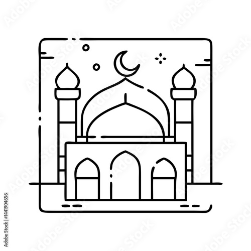 mosque courtyard icon, mosque courtyard line art - simple line art of mosque courtyard, perfect for mosque courtyard logos and icons
