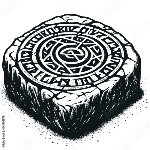 A Viking runestone with faded carvings and ancient runes, representing the fascinating history of Norse civilization and its cultural impact