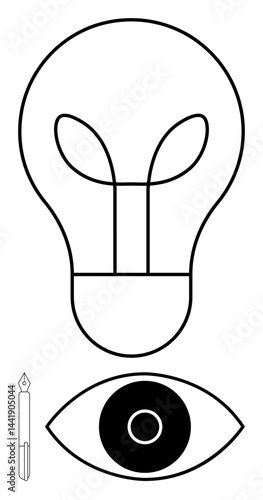 Abstract lightbulb, eye, and candle represent creativity, awareness, inspiration, innovation, focus, mindfulness and clarity. Ideal for branding education startups or a simple landing page