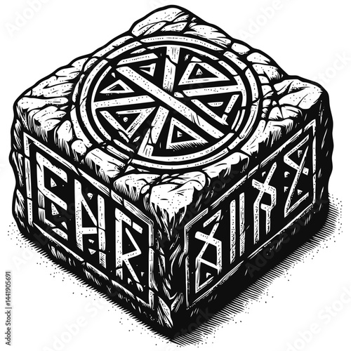 Ancient and weathered Viking runestone featuring intricate runic carvings, a symbol of Norse heritage and history