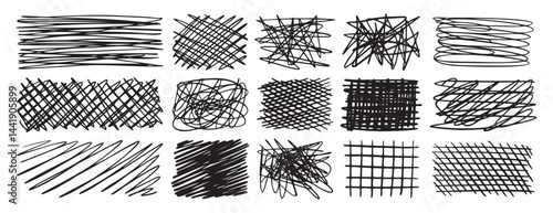 Hatch scribble element, hatching textured cross lines doodles. Pencil elements, sketch line texture, hand drawn scrawl rectangle collection