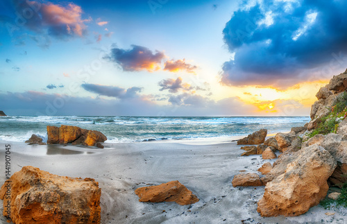 Unbelivable view of  sunset on beach Capo San Marco Oristano on Del Sinis peninsula.
