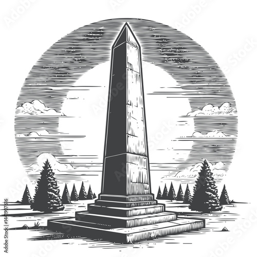 Historic stone obelisk in an open field, a timeless representation of artistic craftsmanship and cultural heritage.
