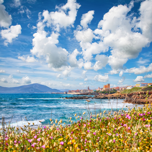 Astonishing spring cityscape of Alghero town at morning.