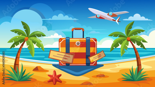 Plane on the tropical beach background, concept of travel and summer holidays, vacantion time