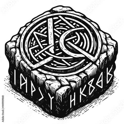 A close-up of a weathered Viking runestone, highlighting the ancient runes and symbols that tell the story of Norse culture and traditions