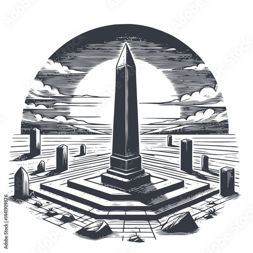 Rugged ancient stone obelisk standing tall in a scenic meadow, highlighting history, craftsmanship, and the timeless beauty of monuments.