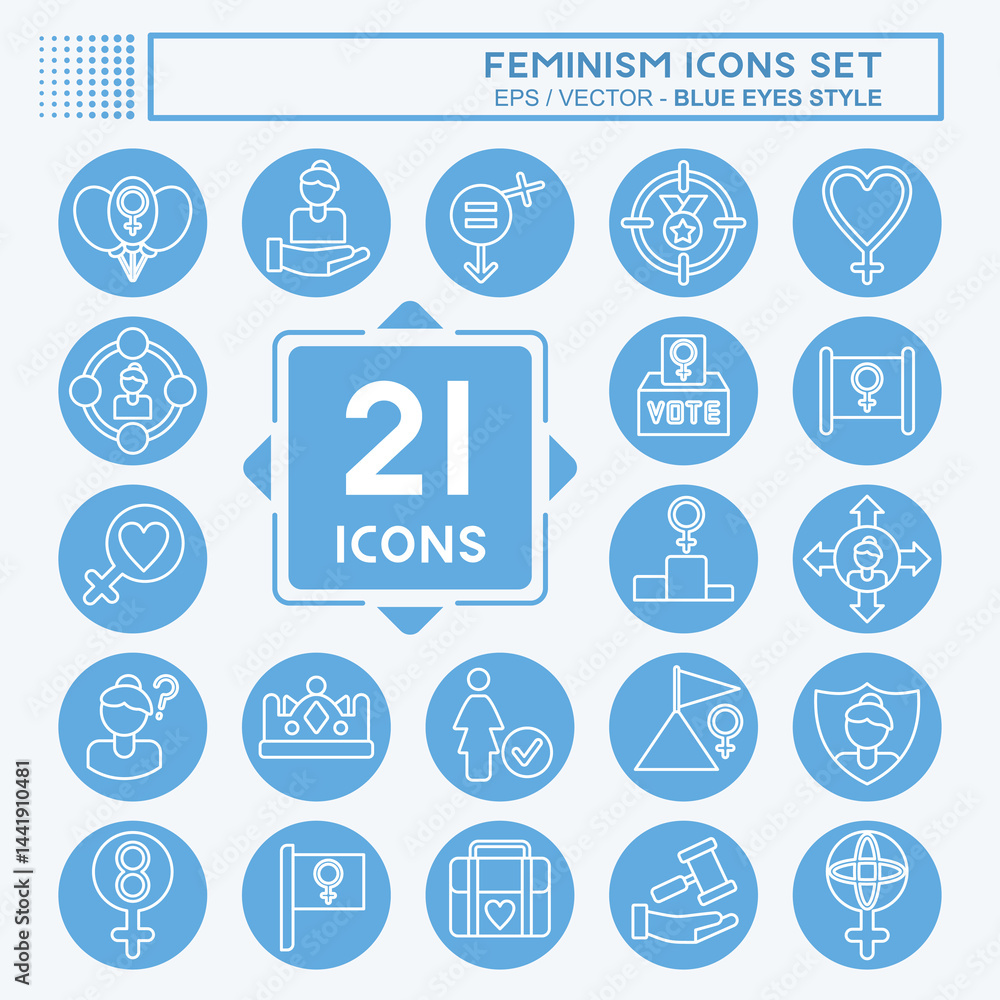 Icon Set Feminism. related to Education symbol. blue eyes style. design editable Icon Set Feminism. related to Education symbol. blue eyes style. design editable