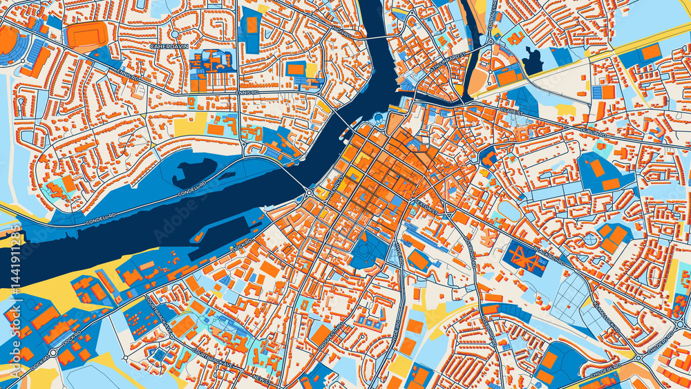 Obraz premium Colorful Limerick Street Map with Labels and Buildings
