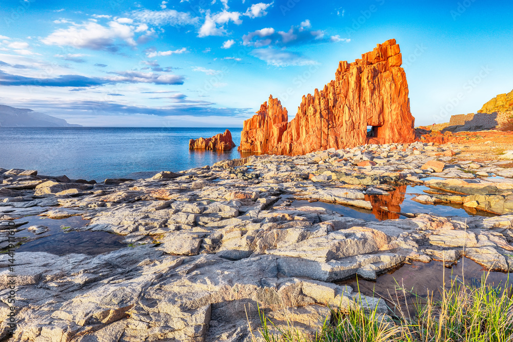 Impressive sunset view of Red Rocks (Rocce Rosse) in Arbatax.