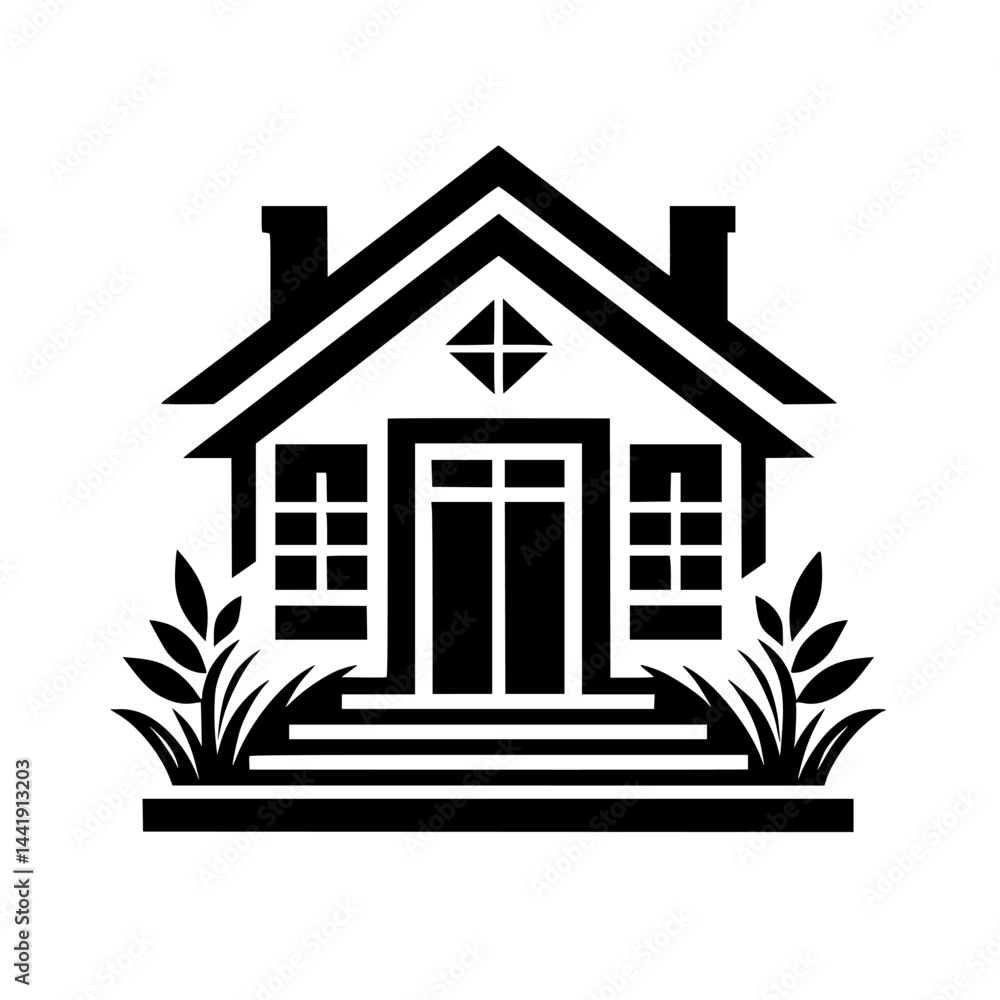 Simple Home Icon: Black and White Real Estate Symbol Simple Home Icon: Black and White Real Estate Symbol