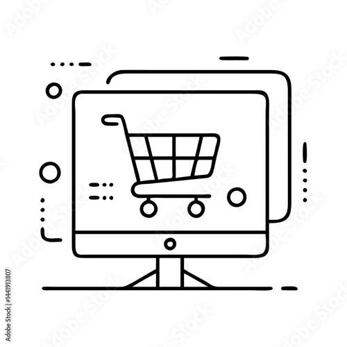 virtual shopping cart icon, virtual shopping cart line art - simple line art of virtual shopping cart, perfect for virtual shopping cart logos and icons