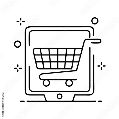 virtual shopping cart icon, virtual shopping cart line art - simple line art of virtual shopping cart, perfect for virtual shopping cart logos and icons