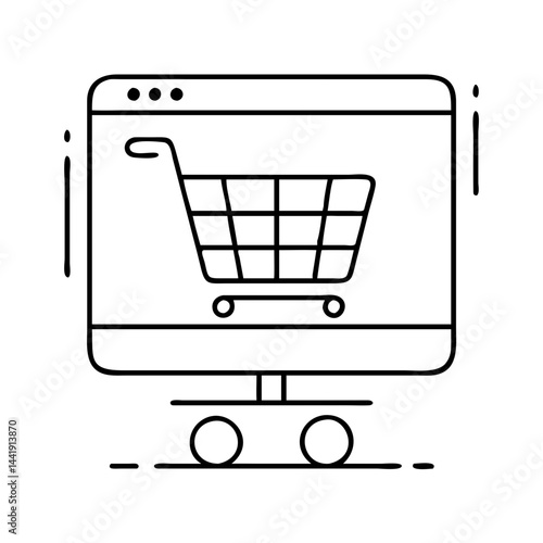 virtual shopping cart icon, virtual shopping cart line art - simple line art of virtual shopping cart, perfect for virtual shopping cart logos and icons