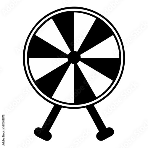 Black And White Graphic Of A Fortune Wheel On Stand Isolated