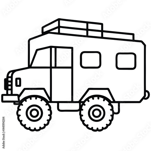 Camping Vehicle RV, camper van, trailer, roof tent vector Silhouette Line art illustration 