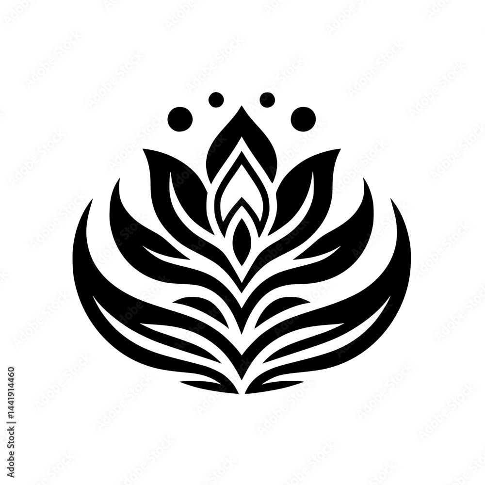 Fototapeta premium Black & White Floral Logo Design, Minimalist, Abstract, Elegant