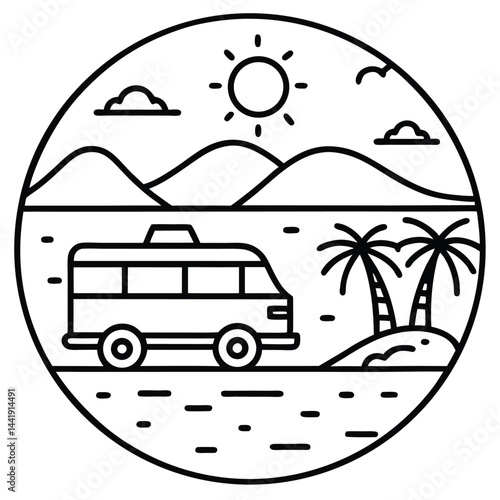 Camping Vehicle RV, camper van, trailer, roof tent vector Silhouette Line art illustration 