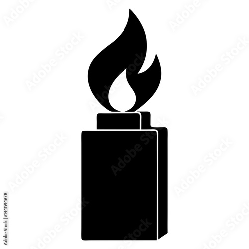 Black And White Silhouette Illustration Of A Burning Torch With A Visible Flame