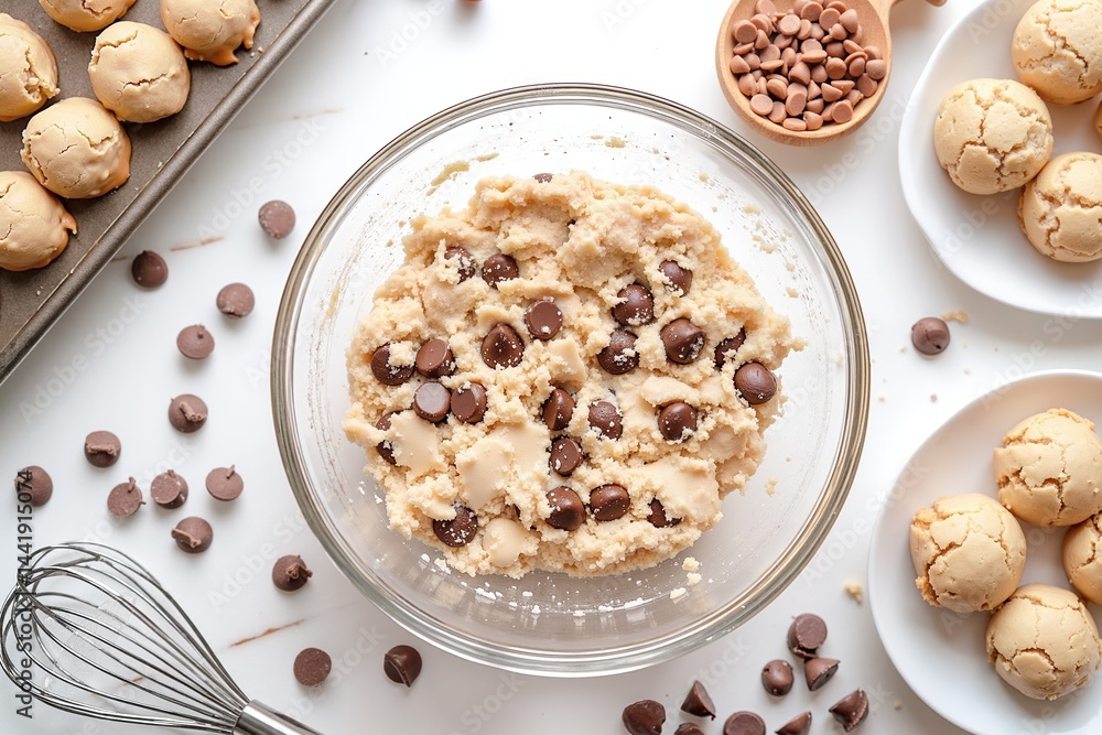 Homemade chocolate chip cookie dough preparation for baking delight, perfect for recipe blogs and culinary inspiration Homemade chocolate chip cookie dough preparation for baking delight, perfect for recipe blogs and culinary inspiration