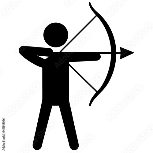 Archer Pictogram Black Silhouette Aiming With Bow And Arrow Vector Illustration