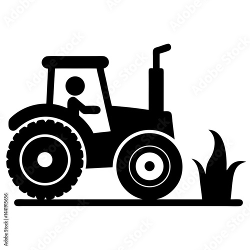Tractor Silhouette Farming Vehicle Agriculture Machine Black And White Graphic Illustration