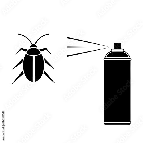 Black Silhouette Of Insecticide Spray Can Killing A Bug On White Background