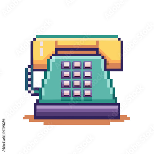 Retro pixel art representation of landline telephone from 80s