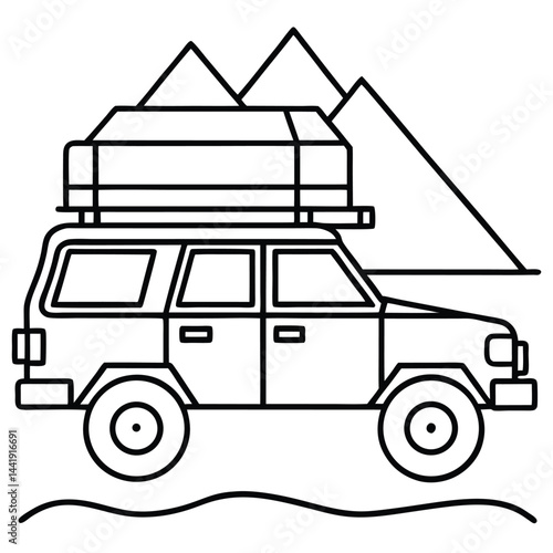 Camping Vehicle RV, camper van, trailer, roof tent vector Silhouette Line art illustration 