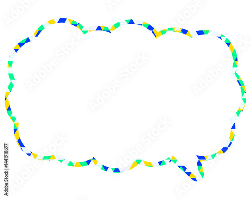 ステンドグラス風吹き出し　三角形模様　細長い雲形