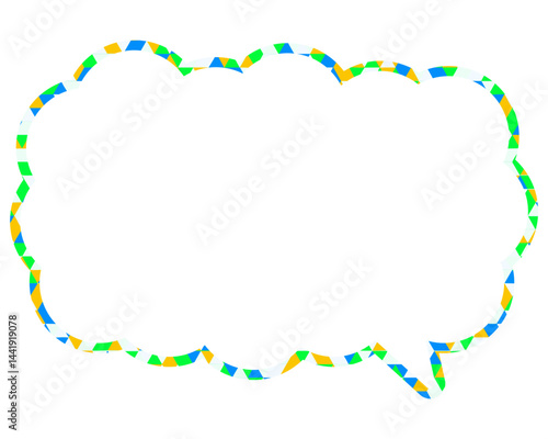 ステンドグラス風吹き出し　三角形模様　細長い雲形