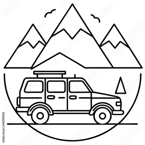 Camping Vehicle RV, camper van, trailer, roof tent vector Silhouette Line art illustration 