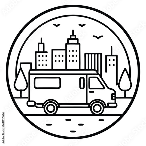 Camping Vehicle RV, camper van, trailer, roof tent vector Silhouette Line art illustration 