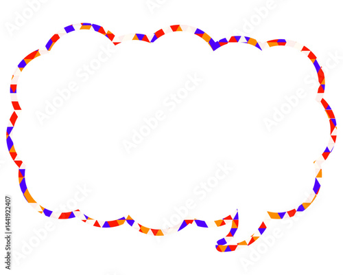 ステンドグラス風吹き出し　三角形模様　細長い雲形