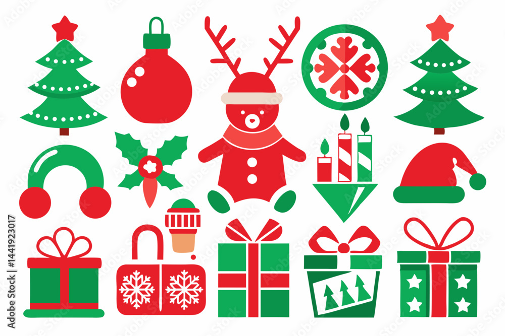 Christmas color icon set silhouette Christmas color icon set silhouette