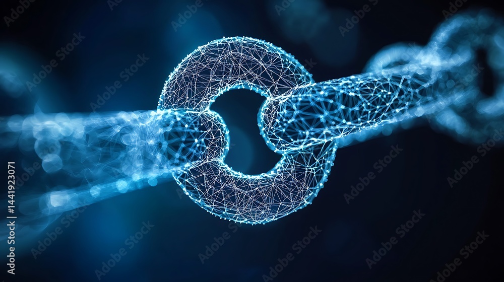 Futuristic Digital Chain Link with Connected Nodes in a Dark Background for Technology Concepts Futuristic Digital Chain Link with Connected Nodes in a Dark Background for Technology Concepts
