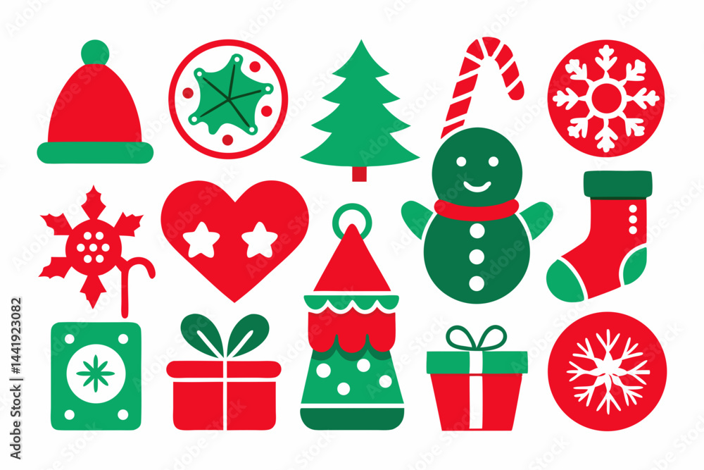 Christmas color icon set silhouette Christmas color icon set silhouette