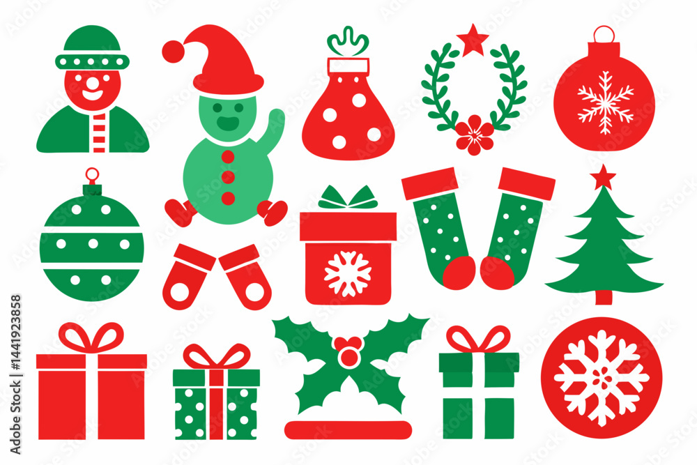 Christmas color icon set silhouette Christmas color icon set silhouette