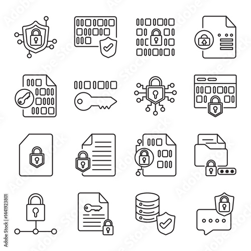 data encryption set of web icons in line style. data encryption, encrypted data, data security and secure data. Vector illustration