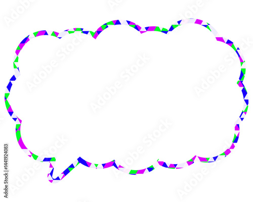 ステンドグラス風吹き出し　三角形模様　細長い雲形