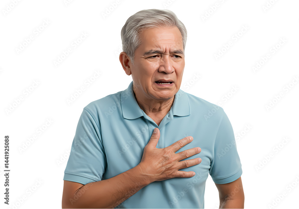 Heart Attack Symptoms: Recognizing Chest Pain and Distress in Older Adults on Transparent background Heart Attack Symptoms: Recognizing Chest Pain and Distress in Older Adults on Transparent background