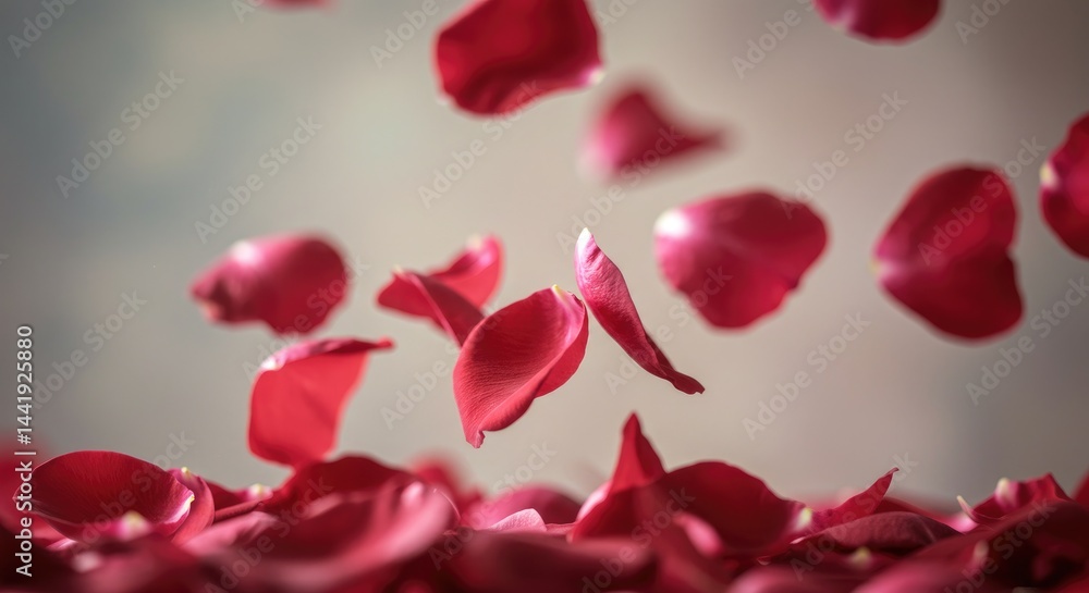 Falling Red Rose Petals on Soft Background Falling Red Rose Petals on Soft Background