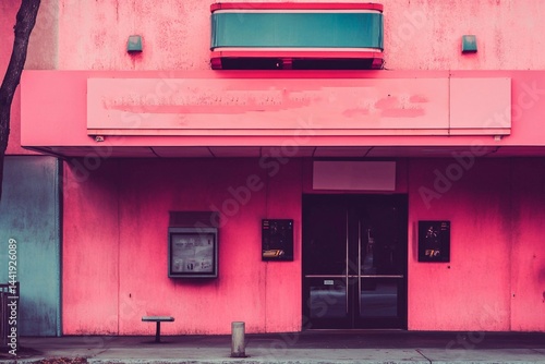 A pink movie theater with the words 