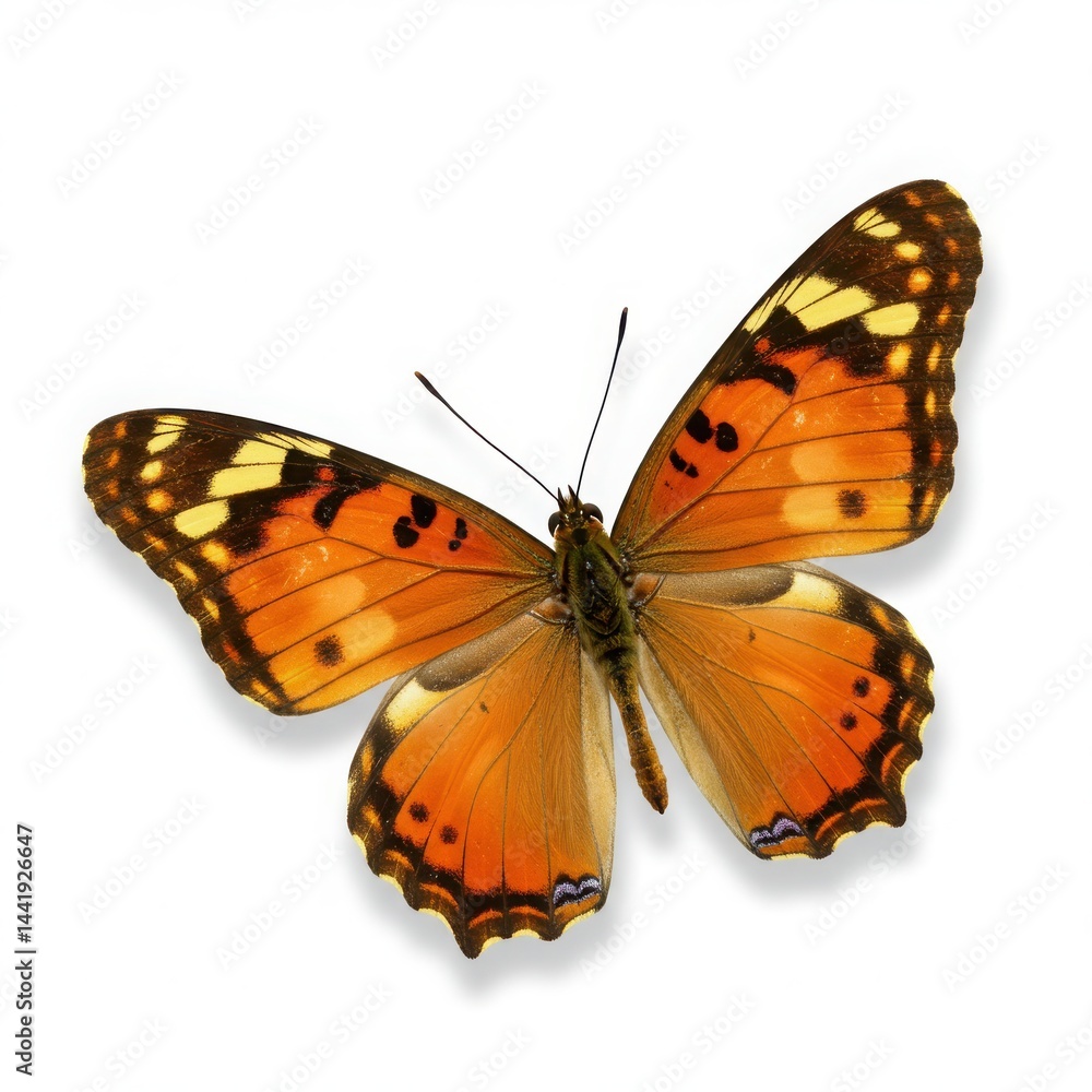Fototapeta premium Orange butterfly with open wings isolated on white background