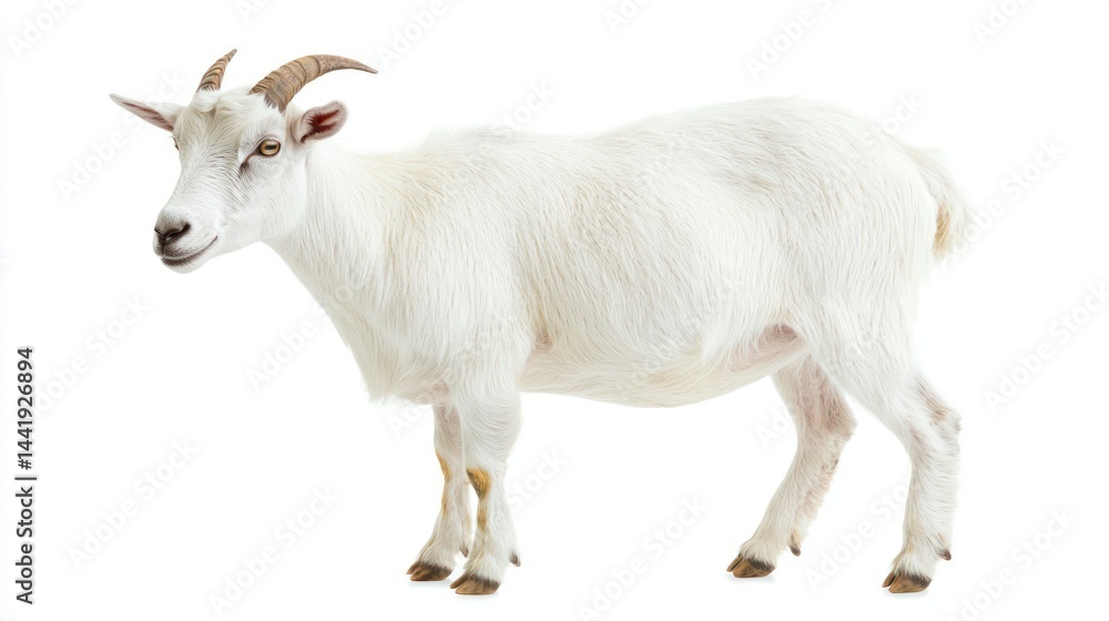 A goat standing on all fours, looking sideways, isolated on white A goat standing on all fours, looking sideways, isolated on white