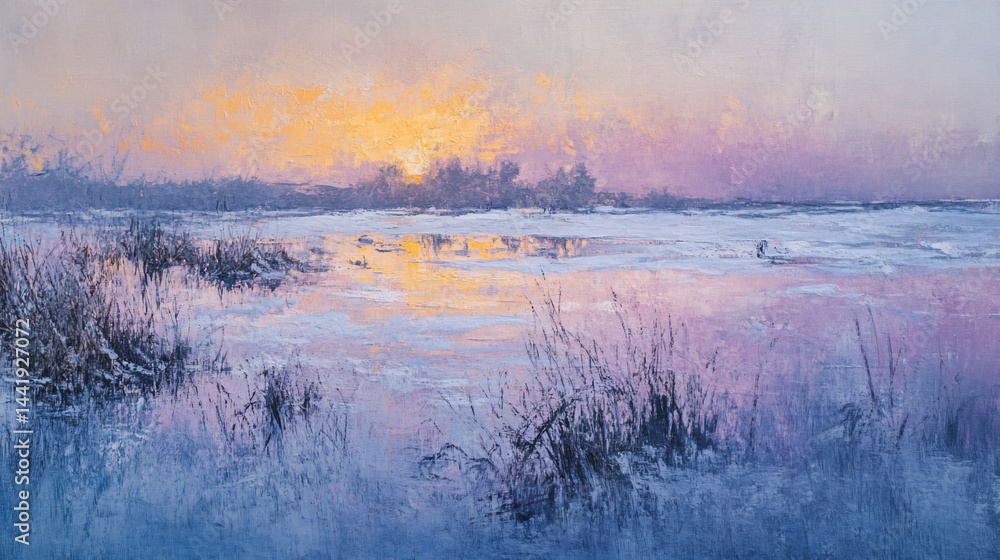 Fototapeta premium Winter Sunrise over Frozen Pond