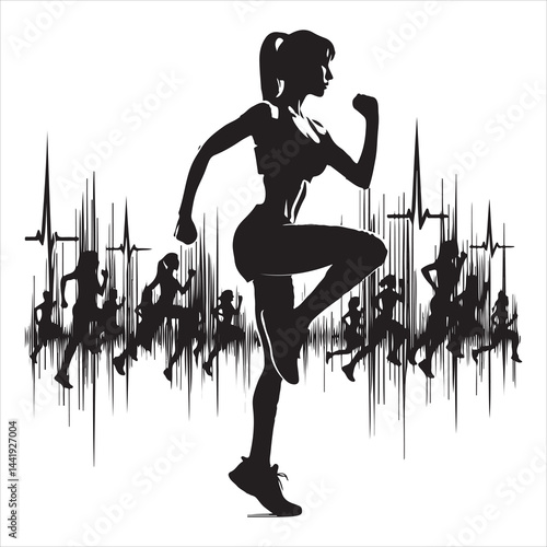A singel parson  clear workout silhouette cardio workout, and Graphic, vector black color silhouette, 