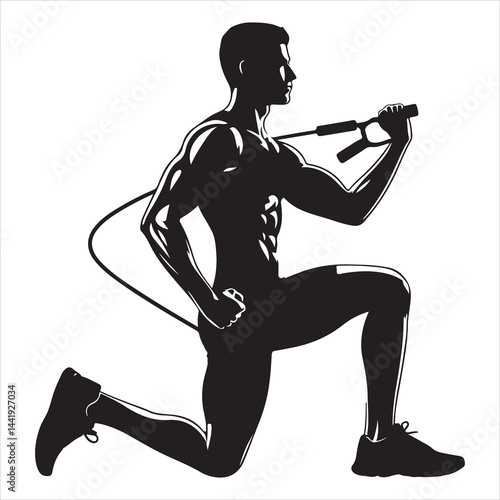 A singel parson  clear workout silhouette cardio workout, and Graphic, vector black color silhouette, 