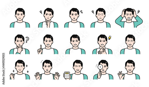 カーディガンを着た中年男性の表情バリエーションセット